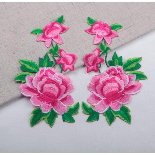 1Pair Pink Red Blue Flowers Leaves Roses Sew Iron On Patches Embroidered Badges For Clothes DIY Appliques Craft Decoration