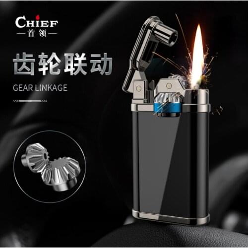 2021 NEW CHIEF Gear linkage gasoline petroleum oil cigarette lighter Retro grinding wheel machinery igniter gift(no Kerosene )