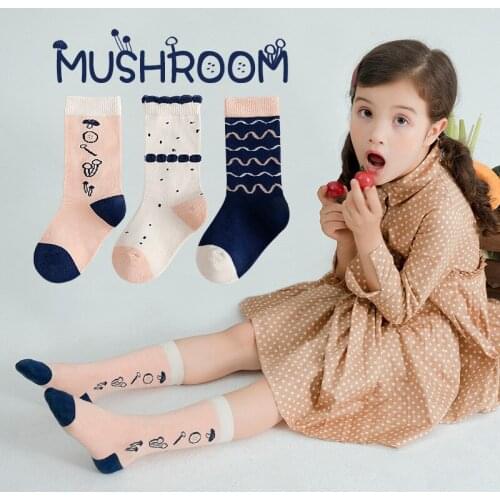 3Pairs/lot Kids Socks Korean Kawaii Cute Cartoon Mushroom Baby Girls Cotton Socks for Women