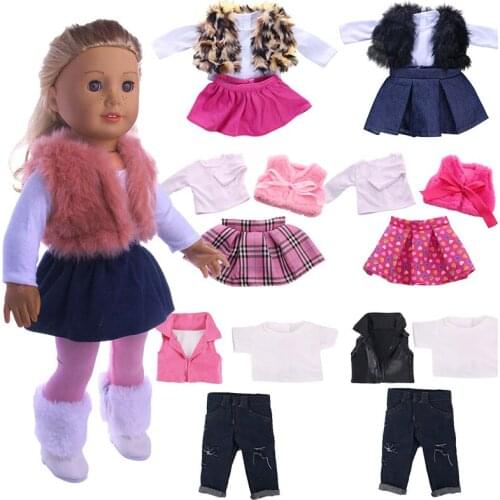 4Pcs Vest+T-shirts+Skirts+Leggings For 18 Inch America&43Cm Baby New Born Generation Doll Shoes Clothes Accessories Girl DIY Toy