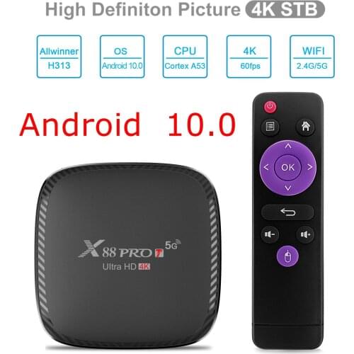 5pcs Android 10.0 TV BOX X88 pro T Allwinner H313 Quad Core 1GB 8GB 2GB 16GB 2.4G/5G Dual Wifi 4K Ultra HD Smart Media player