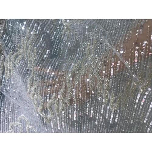 African french net high quality ZH-108885 beaded bridal tulle mesh lace embroidered beaded fabric