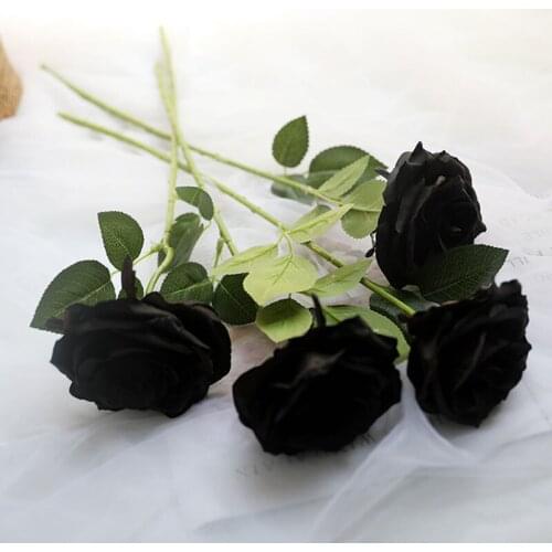Black Rose single artificial flower bouquet 7 heads silk flower for home wedding decoration Halloween Christmas party decoration