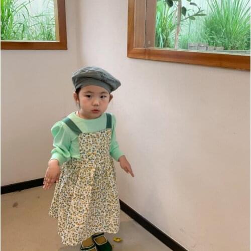 2021 Korea style girls 2 pcs set t shirt +dress autumn cotton kids suit 1-7 years WU556