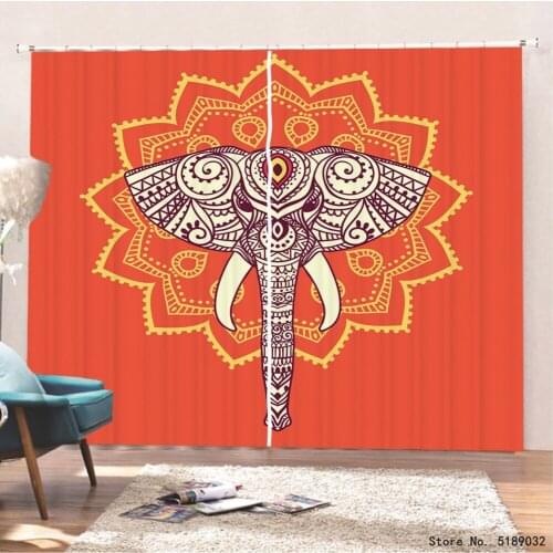 Wild Animals Window Drapes for Living Room Bedroom Elephants India Animals Print Window Drapes 2 Panels Mandala Window Curtain