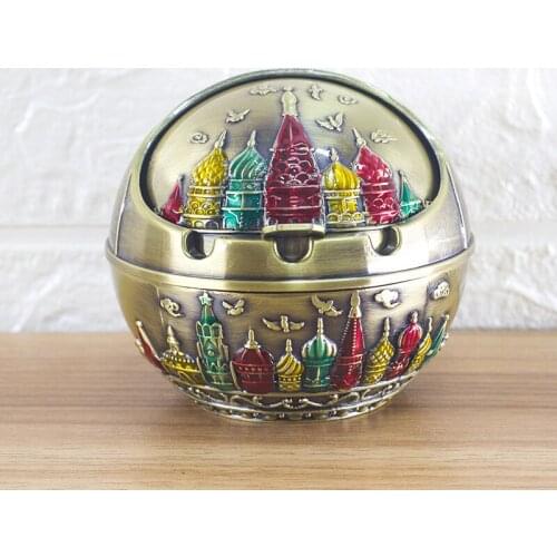European style personality creative ashtray with lid multifunctional retro ashtray household windproof ashtray metal spherical