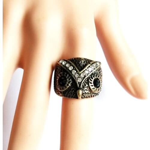 Japanese And Korean Fashion Accessories Retro Owl Crystal Cool Personality Ring Popular Jewelry