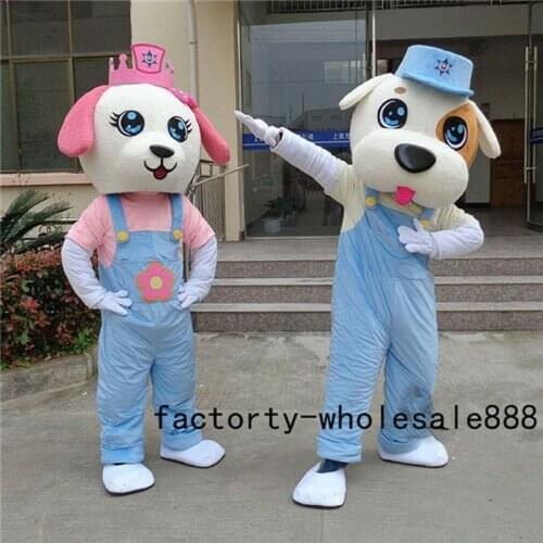 Cosplay Pink Blue Dog Mascot Costume Suit Animal Fancy Dress Christmas Party Game Adult Size Outfits Advertising Parade Outfits