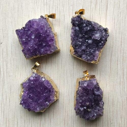 Good quality fashion natural amethysts stone druzy irregular shape pendants for neckalce jewelry making 4pcs/lot Wholesale