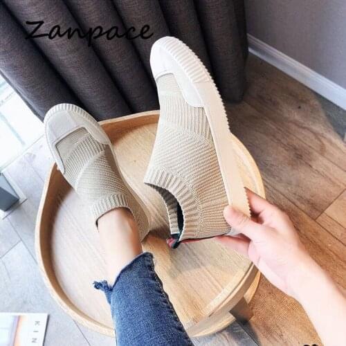 Spring Summer Knit Sneaker Women Casual Breathable Mesh Walking Platform Womens Shoes Large Size 35-41 Thick Bottom Ladies Shoes