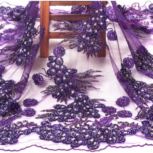 La Belleza Purple/magic white/black super heavy beaded beaded sequins wedding/evening dress lace fabric 1 yard