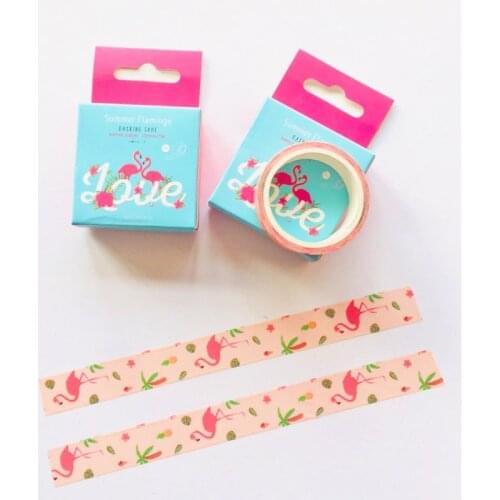 1.5CM X 7M Flamingo Love Paper Washi Masking Tape Album Scrapbooking Decor Stick Label Decorative Sticker