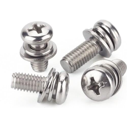 M1.6 M2 M2.5 M3 M4 M5 M6 M8 304 Stainless Steel Cross Round Phillips Pan Head SEM Screw Flat Washer Spring Gasket Assemble Bolt