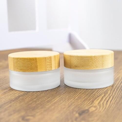 30ml Frosted Vitreous Bamboo Wood Solid Cap Refillable Cream Glass Empty Bottle 6Pcs Face Essence Products Jewelry Display Vials