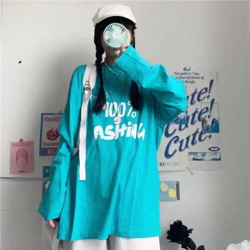 2021 new large plus size womens long-sleeved T-shirt for female autumn ins Korean version loose wild letter printing lady top