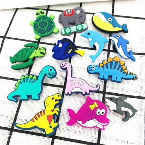 Original PVC Animal Shoe Buckle Accessories Dinosaur Elephant Shoe Decoration for Crock Charms Designer Kids Gift