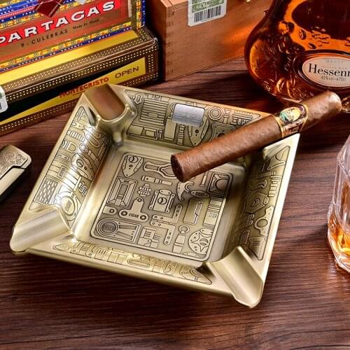 Retro Cigar Ashtray Large Diameter Smoke Tank Design Copper Metal Light Luxury Ashtray