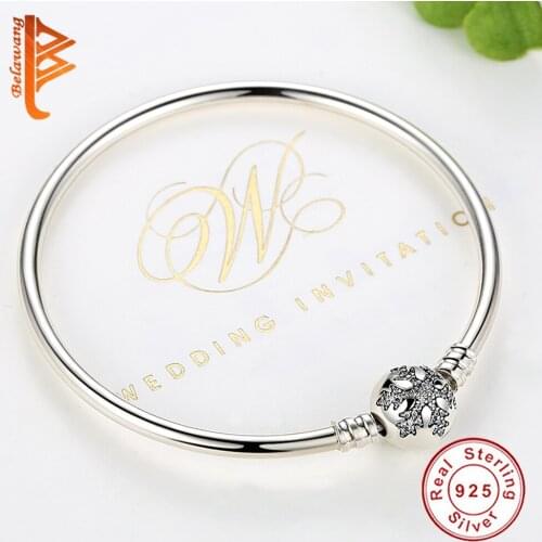 Authentic 925 Sterling Silver Snowflake Round Clasp Unique as you are Snake Chain Bracelet & Bangle DIY Jewelry
