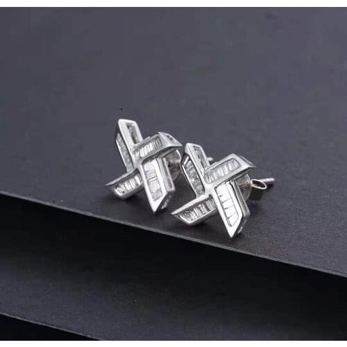 18K-White Gold Real Diamond Stud Earring For Women Windmill Shape Engagement Wedding Fine Jewelry Au750