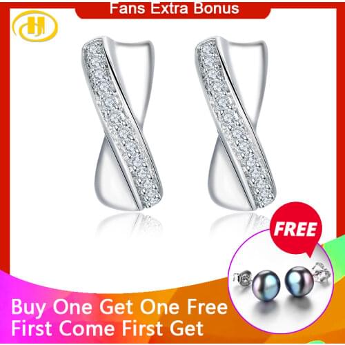 Hutang 925 Silver Hoop Earrings For woman Fine Jewelry White cubic Zirconia