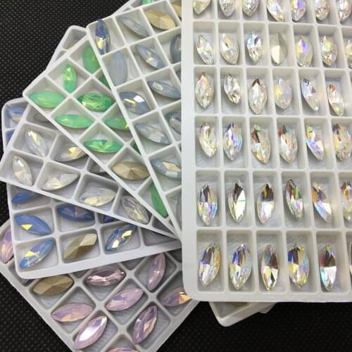 TopStone Opal Colors Navette Fancy Stone Pointed Back Glass Rhinestones Size 4x15mm 5x10mm for Jewellery and Dress Making