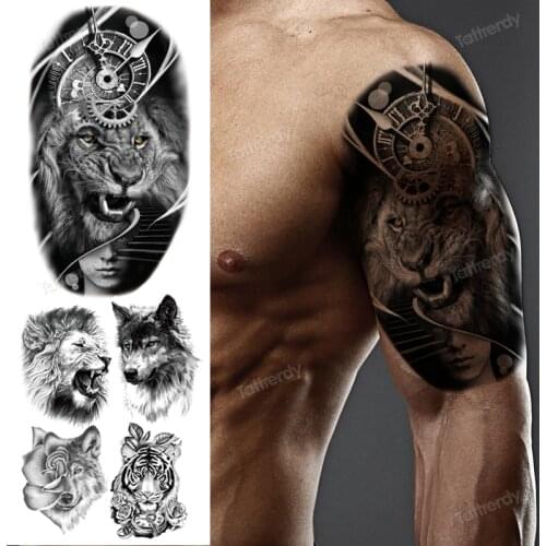 Arm shoulder tattoo animals lion king tiger wolf forest temporary tattoos big large sexy fake tatoo for men women body makeup