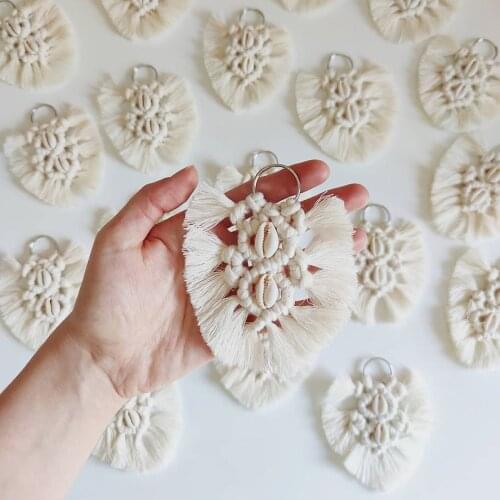 Vedawas INS Shell Macrame Key Chains for Women Boho Ethnic Cotton Weave Fringed Bag Car Keychains Accessories Jewelry Wholesale