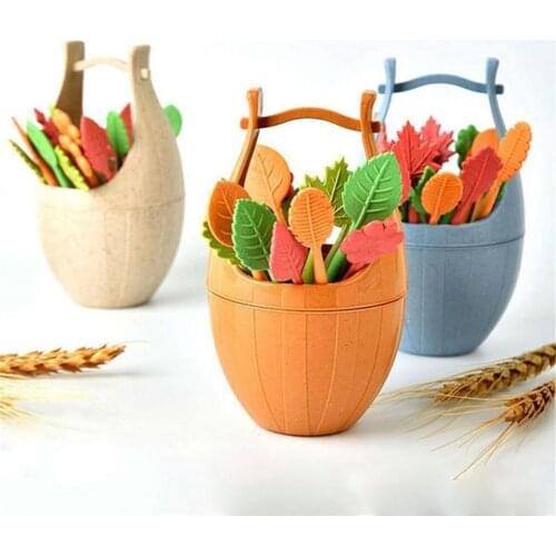 1 Set Fruit Fork Eco-friendly Unique Shape Wheat Straw Natural Food Snack cake sand Vegetable Fork Set for Home