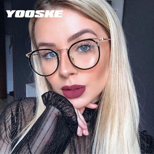YOOSKE Cat Eye Glasses Frames Women Anti Blue-ray Eyeglasses Literary Vintage Metal Myopia Frame Computer Eyewear