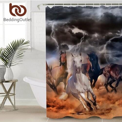 BeddingOutlet Horses Bath Curtain 3D Dusty Lightning Printed Shower Curtain With Hooks Photography Bathroom Curtain 180x180cm