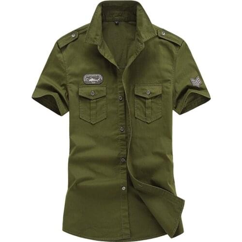 M-6XL Cotton Military Shirt Men Summer Short Sleeve Fashion Casual Army Green Shirts Male Airborne Tactical Cargo Tops Clothes