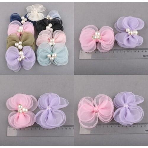 Free Shipping 1pc 90MM Round White Pearls Charms Decorated Chiffon Ribbon Bow Fit Hair Jewelry Headband Headwear Garments