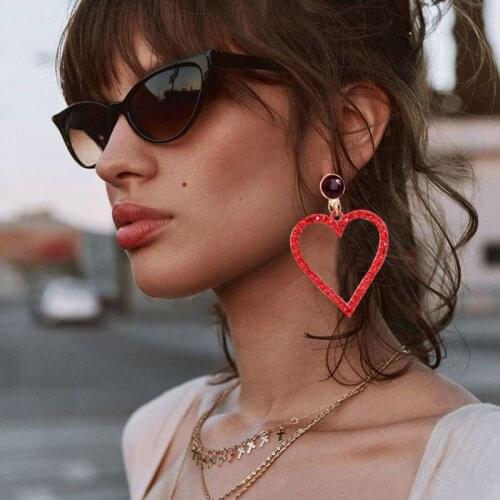 Statement Love Heart Big Earrings For Women Bijoux Crystal Drop Dangle Earrings Fashion Jewelry Korean Style Party Street