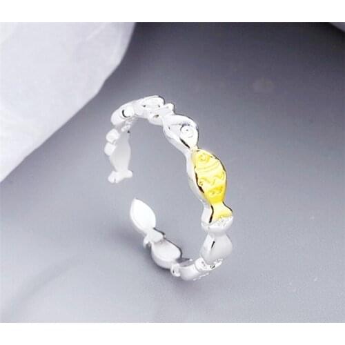 Sole Memory Cute Fresh Golden Fish 925 Sterling Silver Female Resizable Opening Rings SRI869