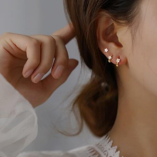 925 Sterling Silver Earring Fashion Zircon cute star flower small Ear Ring Ear Bone Ear Buckle Wild pretty Woman Girl Ear Jewel