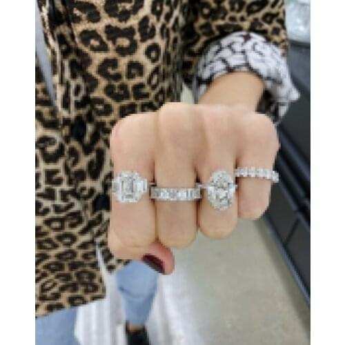Luxury 100% 925 Sterling Silver Diamond Band Ring Wedding Engagement Cocktail Rings for Women Fine Natural Gemstone FINE Jewelry