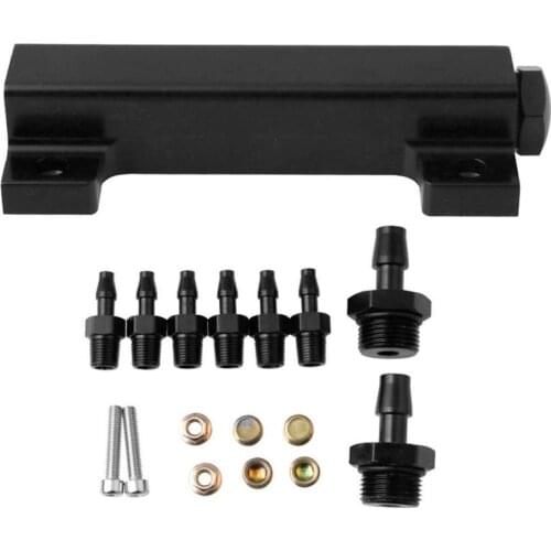1/8" NPT 6 Port Vacuum Manifold Kit Fit Turbo Boost Turbocharged Intake Manifold Black Aluminum Alloy Universal Modification