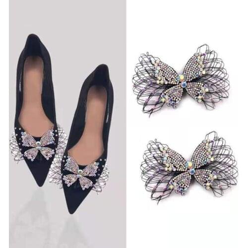 1pair Fashion Jewelry Mesh Crystal Bowknot Luxury DIY Manual Rhinestone Women Shoe Decorations For High Heel Sandals Boots Flats