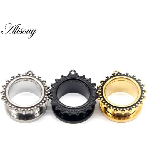 Alisouy 2 pieces 316L Stainless Steel DIY Ear Flesh Tunnels Retro Body Piercing Fashion Jewelry Body Jewelry Earrings Expander