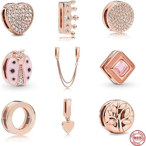 2021 new Rose Gold Reflections Clip Beads Charms ladybug heart round pave Fit Original Pandora Women Bracelet