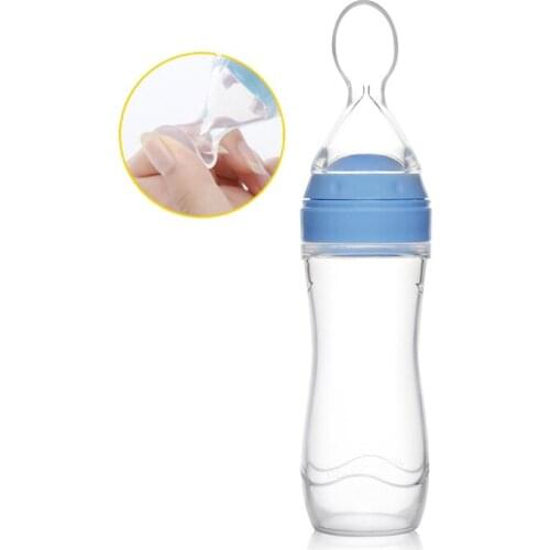 3 Colors 120ml Newest 90ml Baby Care Feeding Bottle Silicone Extrusion Type Feeding Infant Kids Spoon Rice Paste Feeding Bottles