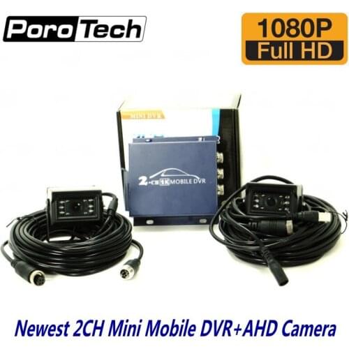 Newest 2ch Car Mobile DVR Kits with 1080P AHD Cameras and Remote Control Mini Vehicle DVR support dual-SD card slot