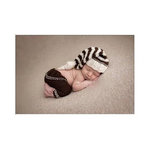 Free shipping, Newborn Baby blue Pixie Elf Hat / Beanie & Pants Crochet 2pc Set Photo Props size:0-1m,3-4m,baby Long tailed