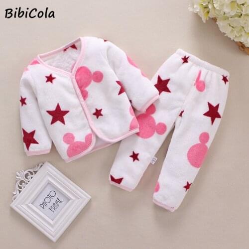 BibiCola Coral Fleece Baby Pijamas Homewear Boys Girls Winter Newborn Fleece Pajamas Set Warm Flannel Baby Sleepwear 0-3Y