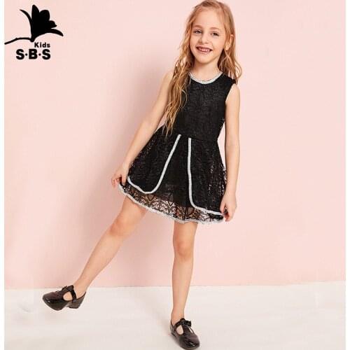 2020 Kids Dresses for Girls Summer New Arrival Lace and Silver Side Sleeveless Dress for Children Flower Girl Dresses