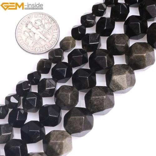 Gem-inside 6mm-12mm Natural Golden Obsidian Stone Precious Faceted Beads For Jewelry Making DIY Jewellery Valentine Gift