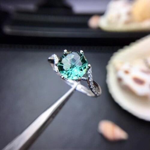 Elegant fireworks flashing green quartz gemstone ring with silver jewelry birthday anniversary party gift good cut round natural