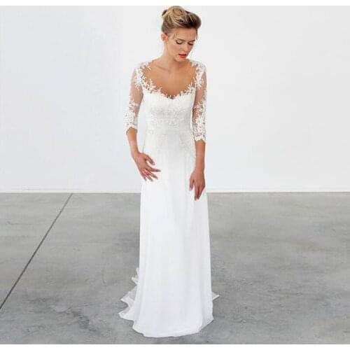 Elegant Mermaid Wedding Dress Long Sleeve Scoop Appliques Lace Bridal Dress Custom Made Chiifon Bohemian Wedding Dresses