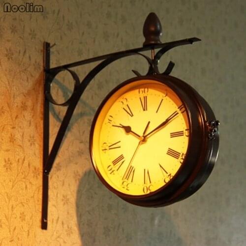 NOOLIM European Double-sided Mute Wall Clock Living Room Iron Clock Personality Creative Clock Wall Quartz Clock Home Decoration