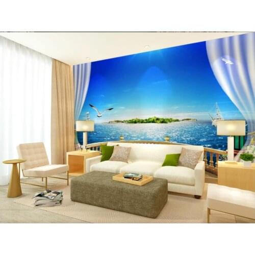 Custom mural on the wall 3d wall paper Blue sky island seagull sailing balcony scenery photo wallpaper in the living room